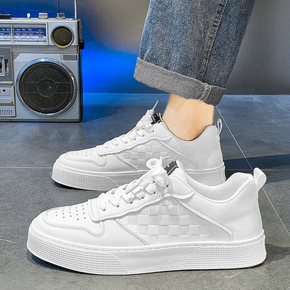 Baskets décontractées à lacets pour hommes, chaussures plates respirantes à carreaux