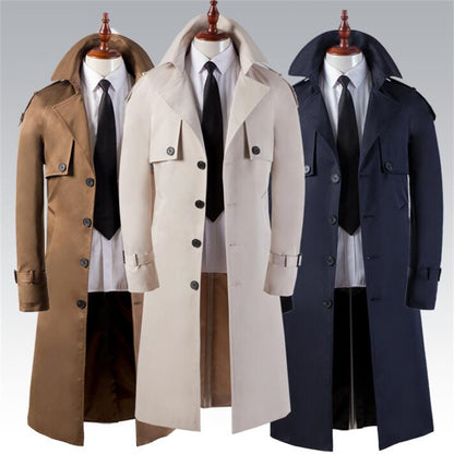 Trench-coat ultra long pour homme, coupe slim, coupe décontractée, au-dessus du genou