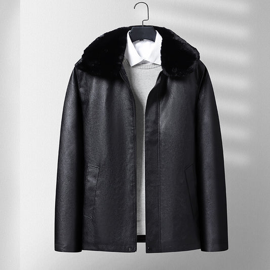 Manteau en cuir doublé polaire pour homme