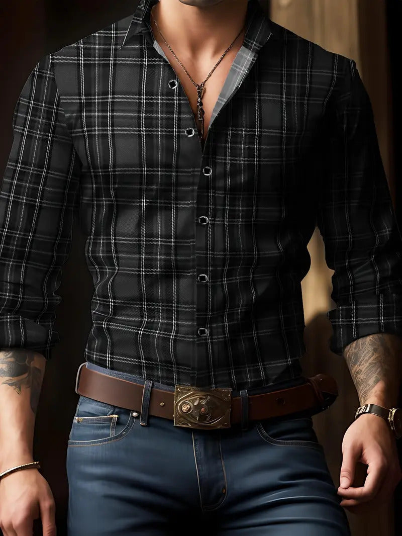 Breathable Volkswagen Casual Versatile Lattice Men's Long Sleeve Shirt - ARCHSHOPE