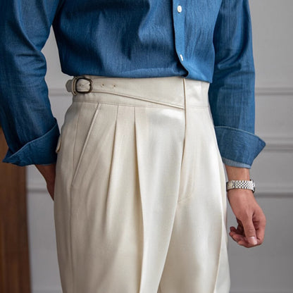 Herrenhose mit hoher Taille, gerade, lässig, britischer Retro-Stil, einfach zu kombinieren