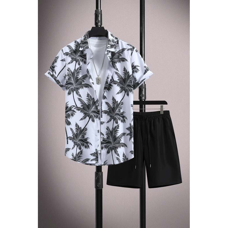Ensemble chemise et short à manches courtes en soie glacée micro-élastique pour homme