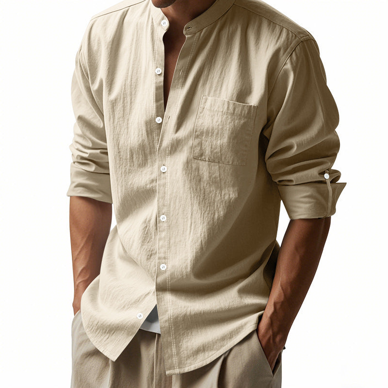 Long Sleeve Stand Collar Shirt With Pockets Casual Men's Clothing - ARCHSHOPE