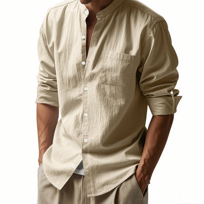Long Sleeve Stand Collar Shirt With Pockets Casual Men's Clothing - ARCHSHOPE