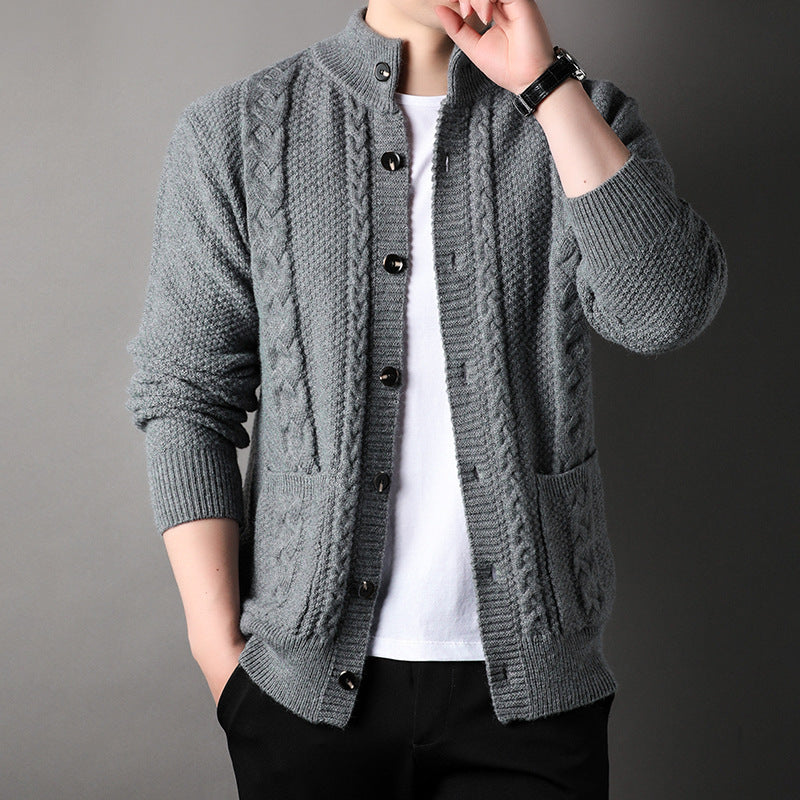Nouveau pull à simple boutonnage avec poches, cardigan ample en jacquard tendance pour hommes