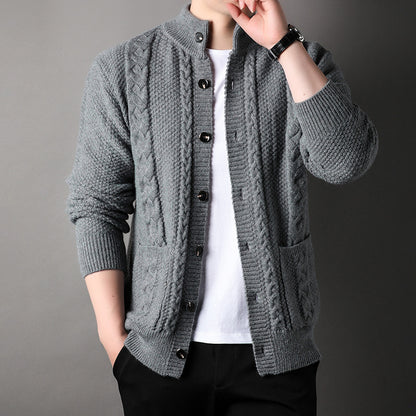 Nouveau pull à simple boutonnage avec poches, cardigan ample en jacquard tendance pour hommes