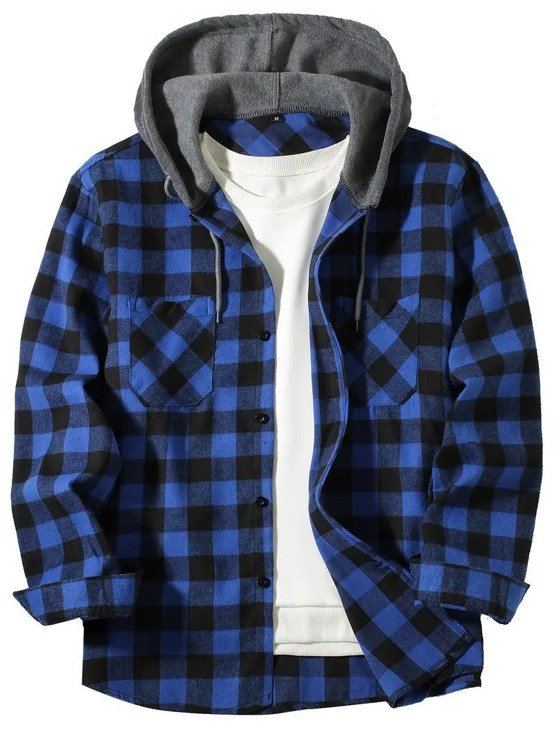 Chemise à capuche à carreaux pour homme