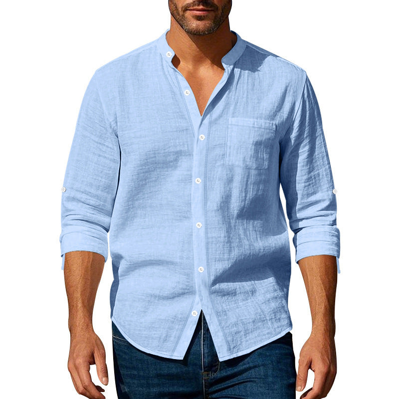 Long Sleeve Stand Collar Shirt With Pockets Casual Men's Clothing - ARCHSHOPE