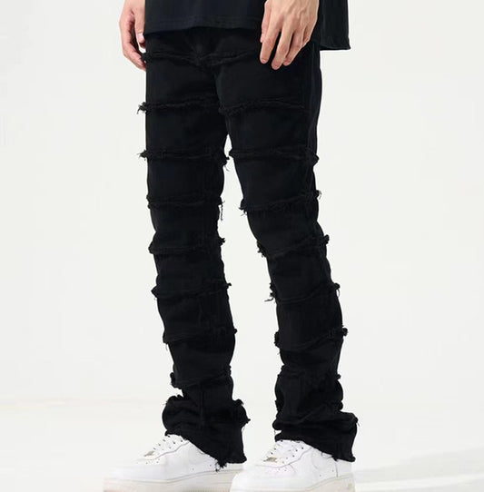 Pantalon en denim décontracté à franges superposées