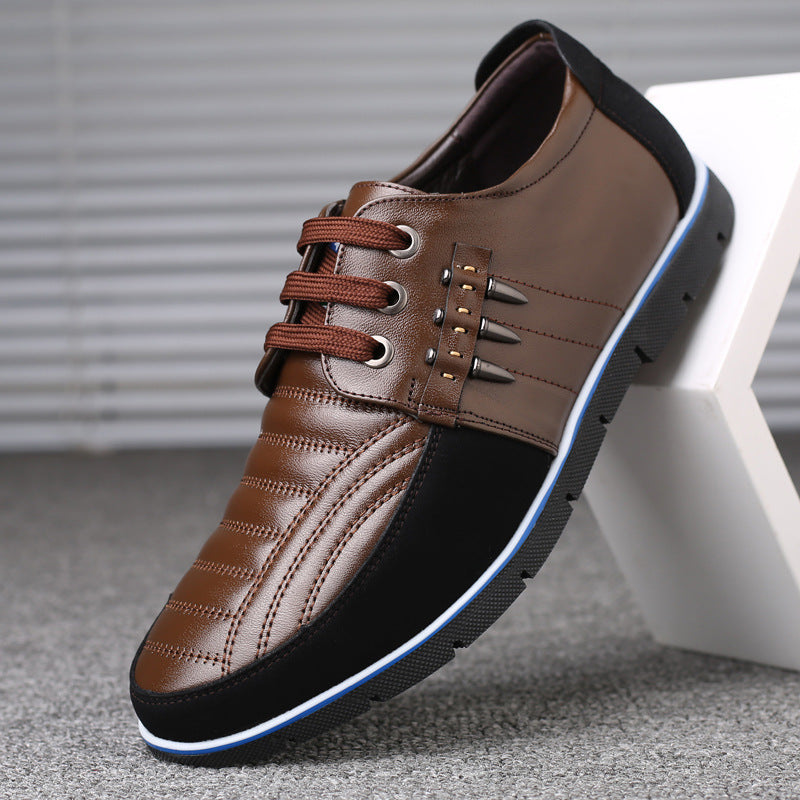 Herren Lederschuhe Koreanische Casual Lederschuhe Erste Schicht Rindsleder Dreifarbige Spitze Rundkopf Hohlkleid Jugendschuhe