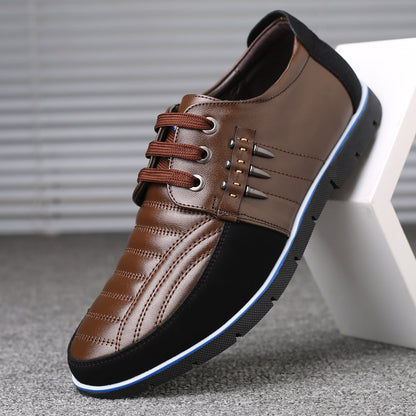 Herren Lederschuhe Koreanische Casual Lederschuhe Erste Schicht Rindsleder Dreifarbige Spitze Rundkopf Hohlkleid Jugendschuhe