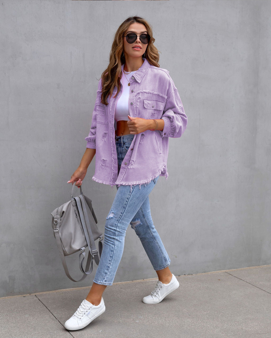 Fashion Ripped Shirt Jacket Female Autumn And Spring Casual Tops Womens Clothing - ARCHSHOPE