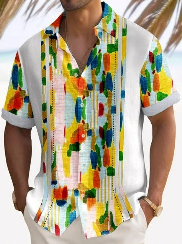 Strand gestreiftes Hemd Kurzarm Herren