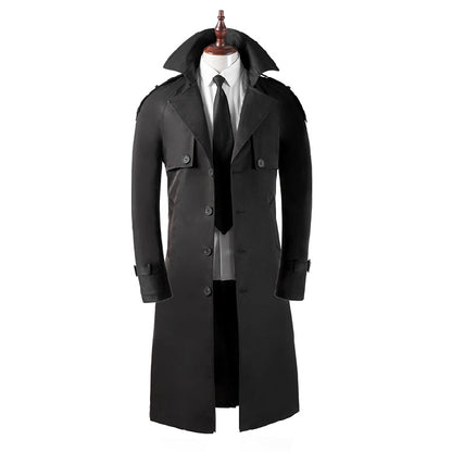 Trench-coat ultra long pour homme, coupe slim, coupe décontractée, au-dessus du genou