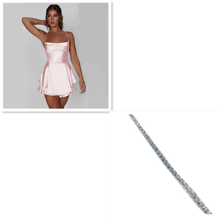 Sexy Suspender Skirt For Women Elegant Slim Strap Satin Backless Lace Up A-Line Short Dress Lady - ARCHSHOPE