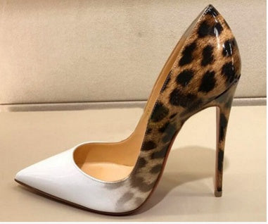Shallow mouth pointed fine with color matching leopard sexy fashion high heels - ARCHSHOPE