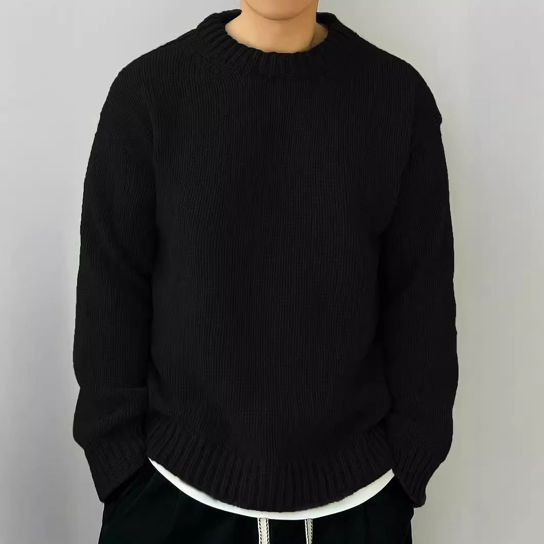 Einfarbiger, locker gestrickter Pullover, Freizeit, japanischer Retro-Stil, langärmeliger Rundhalspullover für Herren