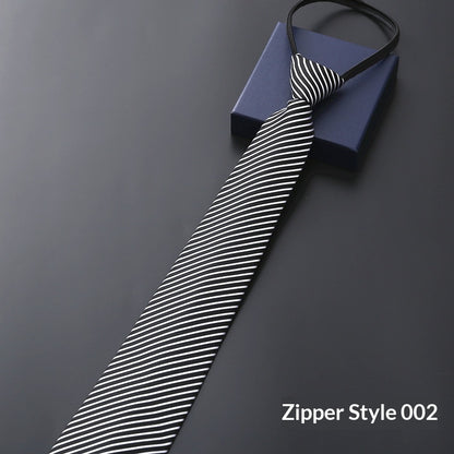 Mens Business Formal Zipper Tie With Blue Stripes - ARCHSHOPE