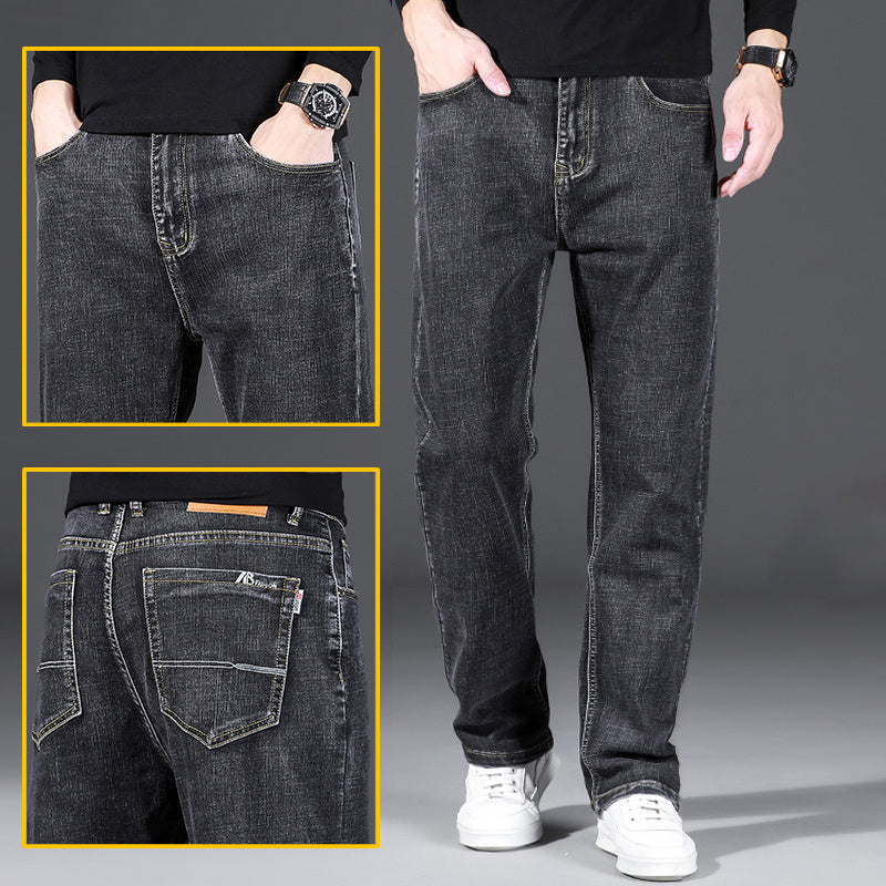 Hochelastische Herren-Jeans mit gerader Passform und lockerem Schnitt für Frühling und Herbst