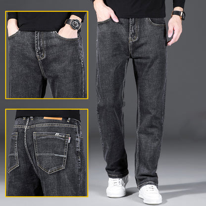 Hochelastische Herren-Jeans mit gerader Passform und lockerem Schnitt für Frühling und Herbst
