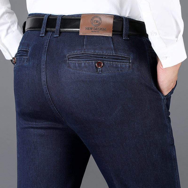 Pantalon décontracté extensible pour homme, jean droit taille haute