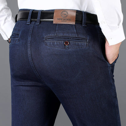 Pantalon décontracté extensible pour homme, jean droit taille haute