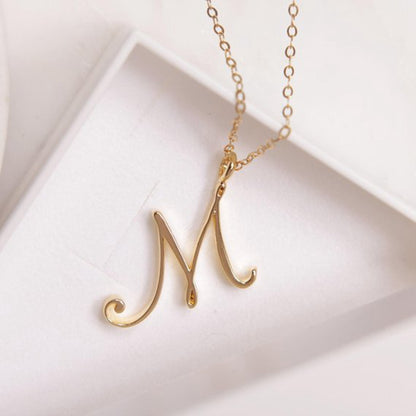 Gold 26 Old English Initial Letter Necklaces For Women