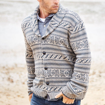 Amazon Europäische und amerikanische neue Herrenbekleidung Herbst Winter Herren verdickter Jacquard-Revers Langarm-Strickjacke Wollmantel BK0019