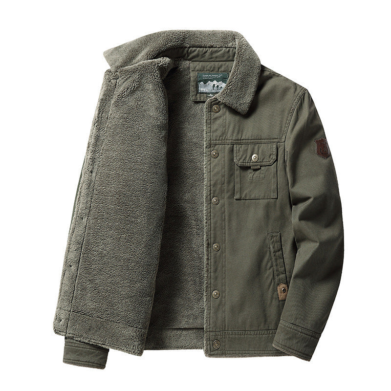 Fleecegefütterte, dicke Freizeit-Herrenjacke mit Polokragen