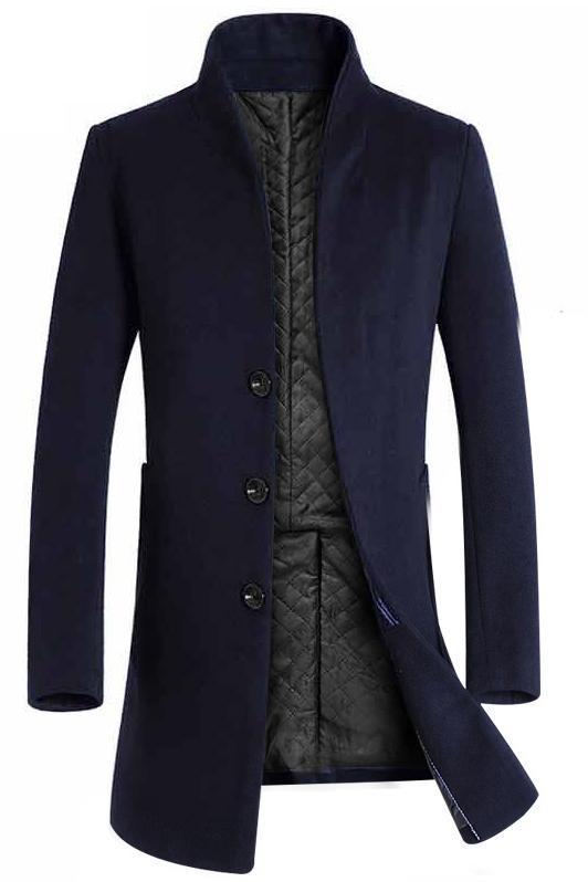 Manteau slim mi-long en laine pour homme, trench-coat