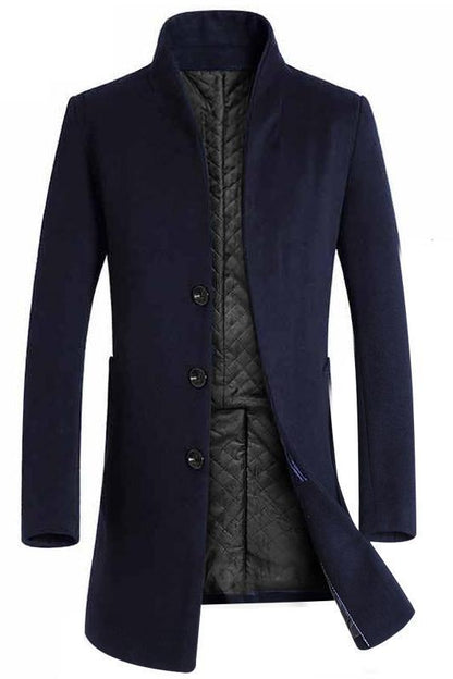 Manteau slim mi-long en laine pour homme, trench-coat