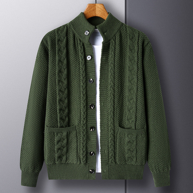 Nouveau pull à simple boutonnage avec poches, cardigan ample en jacquard tendance pour hommes