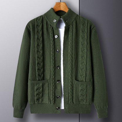 Nouveau pull à simple boutonnage avec poches, cardigan ample en jacquard tendance pour hommes