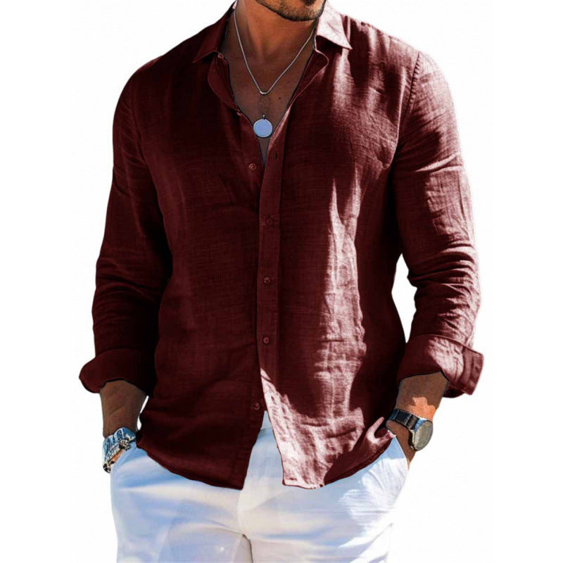 Men's Long Sleeve Shirt Casual Loose Lapel Button Top Solid Color Plus Size Blouse Clothing - ARCHSHOPE