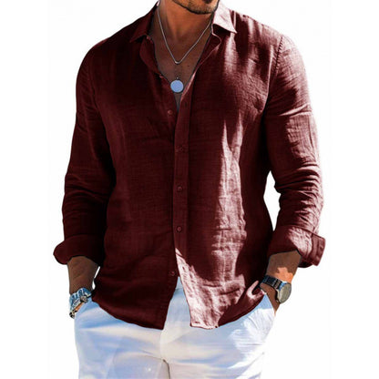 Men's Long Sleeve Shirt Casual Loose Lapel Button Top Solid Color Plus Size Blouse Clothing - ARCHSHOPE
