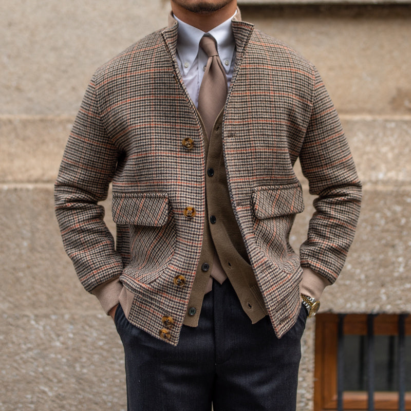 Bomberjacke Tweed Fleece Kurze Slim-Fit Jacke mit Stehkragen