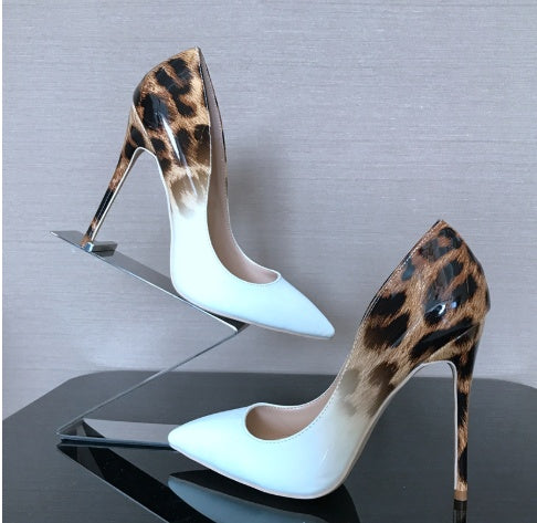 Shallow mouth pointed fine with color matching leopard sexy fashion high heels - ARCHSHOPE