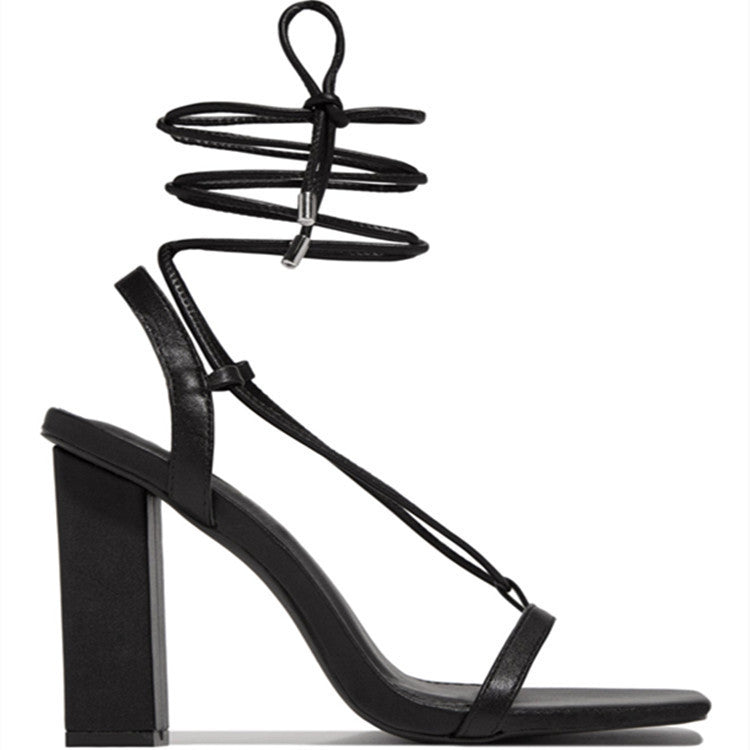 Women Shoes Square Toe Ankle Lace-Up Strappy Sandals Fashion Party Pumps - ARCHSHOPE