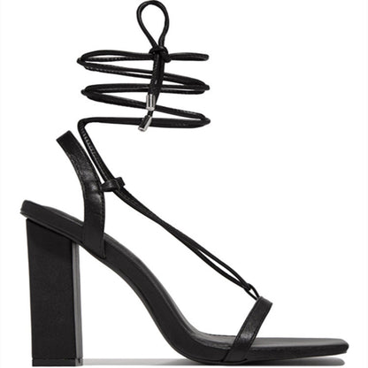 Women Shoes Square Toe Ankle Lace-Up Strappy Sandals Fashion Party Pumps - ARCHSHOPE