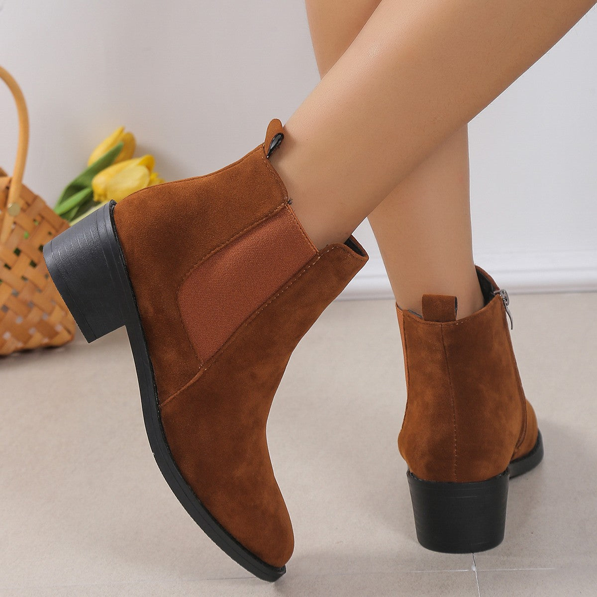 Women's Fashion Ankle Boots With Side Zipper Chunky Heel Boots Slip On Comfortable Solid Color Shoes - ARCHSHOPE