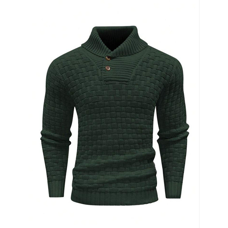 Men's Slim Turtleneck Sweater With Button Design Fashion Casual Solid Color Pullover Top Clothing - ARCHSHOPE