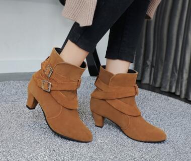 Winter Autumn Leather Casual Women High Heels Pumps Warm Ankle Boots - ARCHSHOPE