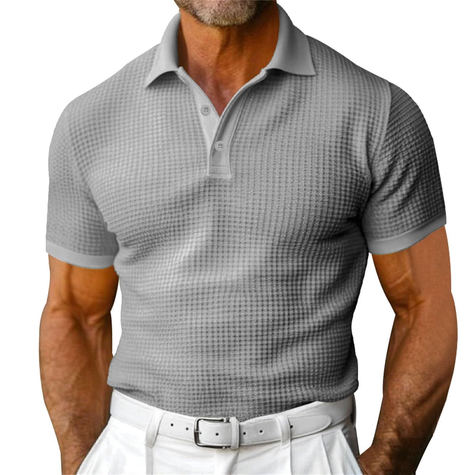 Waffle Short Sleeve Polo Shirt Men's Fashion Summer Lapel Tops - ARCHSHOPE
