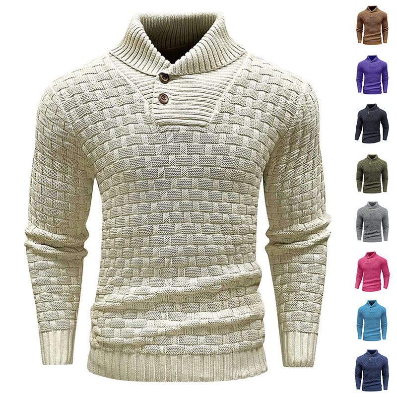 Men's Slim Turtleneck Sweater With Button Design Fashion Casual Solid Color Pullover Top Clothing - ARCHSHOPE