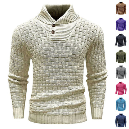Men's Slim Turtleneck Sweater With Button Design Fashion Casual Solid Color Pullover Top Clothing - ARCHSHOPE