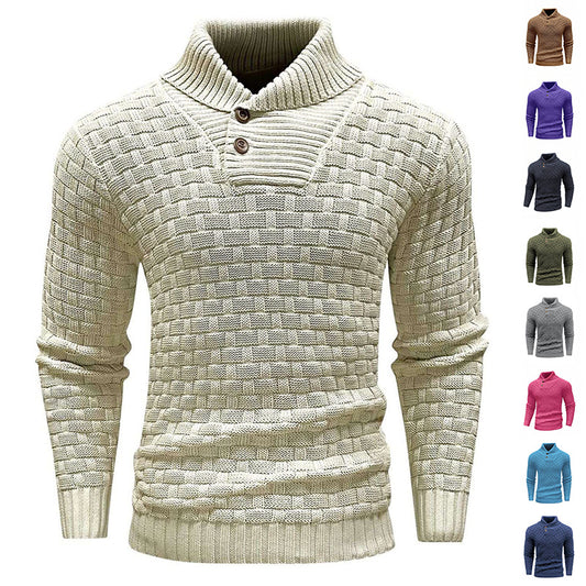 Men's Slim Turtleneck Sweater With Button Design Fashion Casual Solid Color Pullover Top Clothing - ARCHSHOPE