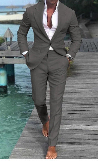 Pantalon de costume décontracté de couleur unie pour homme