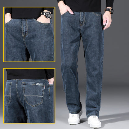 Hochelastische Herren-Jeans mit gerader Passform und lockerem Schnitt für Frühling und Herbst
