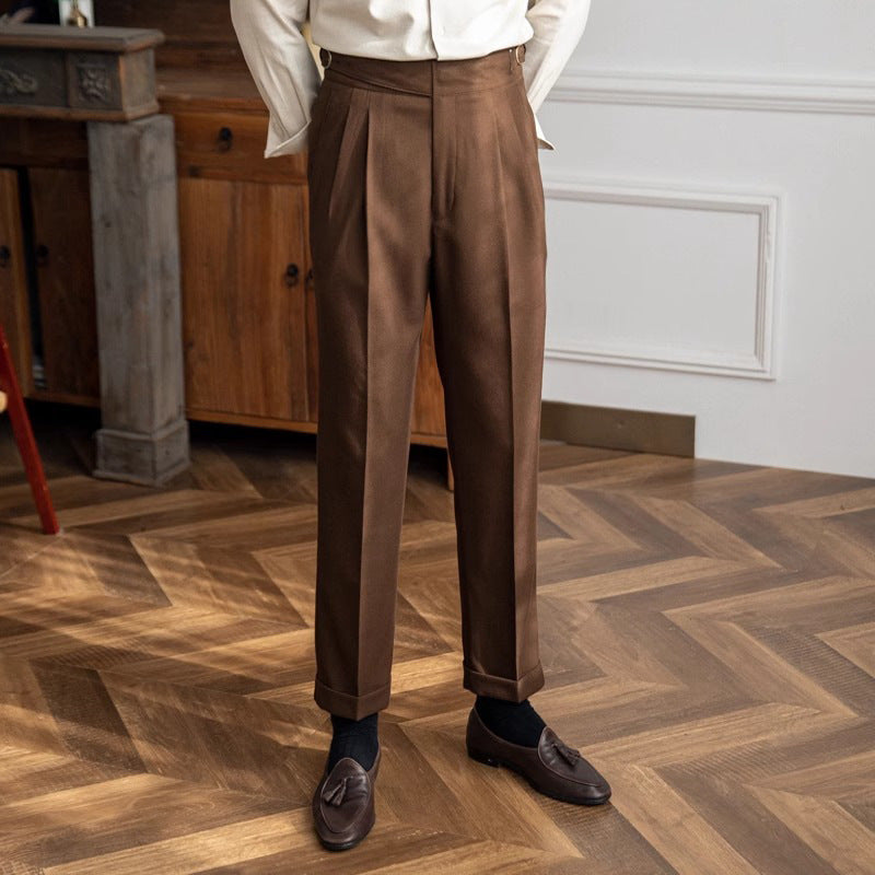 Herrenhose mit hoher Taille, gerade, lässig, britischer Retro-Stil, einfach zu kombinieren