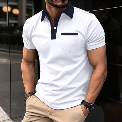 Revers Fashion Slim Pocket Kurzarm T-Shirt Poloshirt Herrenbekleidung